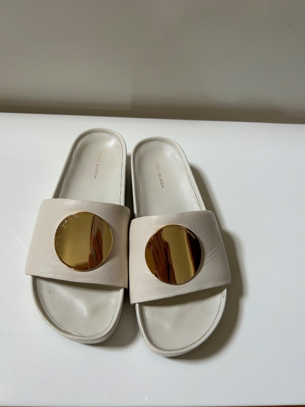 Tory Burch Patos Platform Women’s Sandals US 7.5 White Leather Slides - Picture 2 of 7